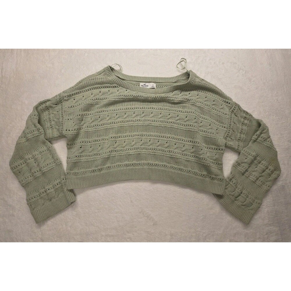 Hollister Cropped Sweater Womens Small Olive Green Cable Knit